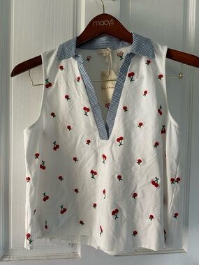 🌻 NWT Hem & Thread Cherry Print Stripe Collar Top 🌻